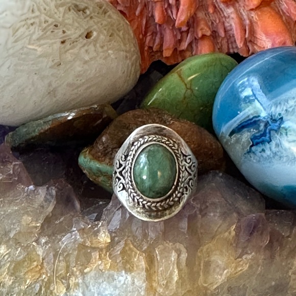 Green chalcedony 925 boho 925 solid sterling silver ring - Picture 5 of 7